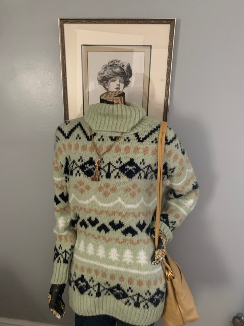 Anthropologie Mint Green Fair Isle Turtleneck Sweater